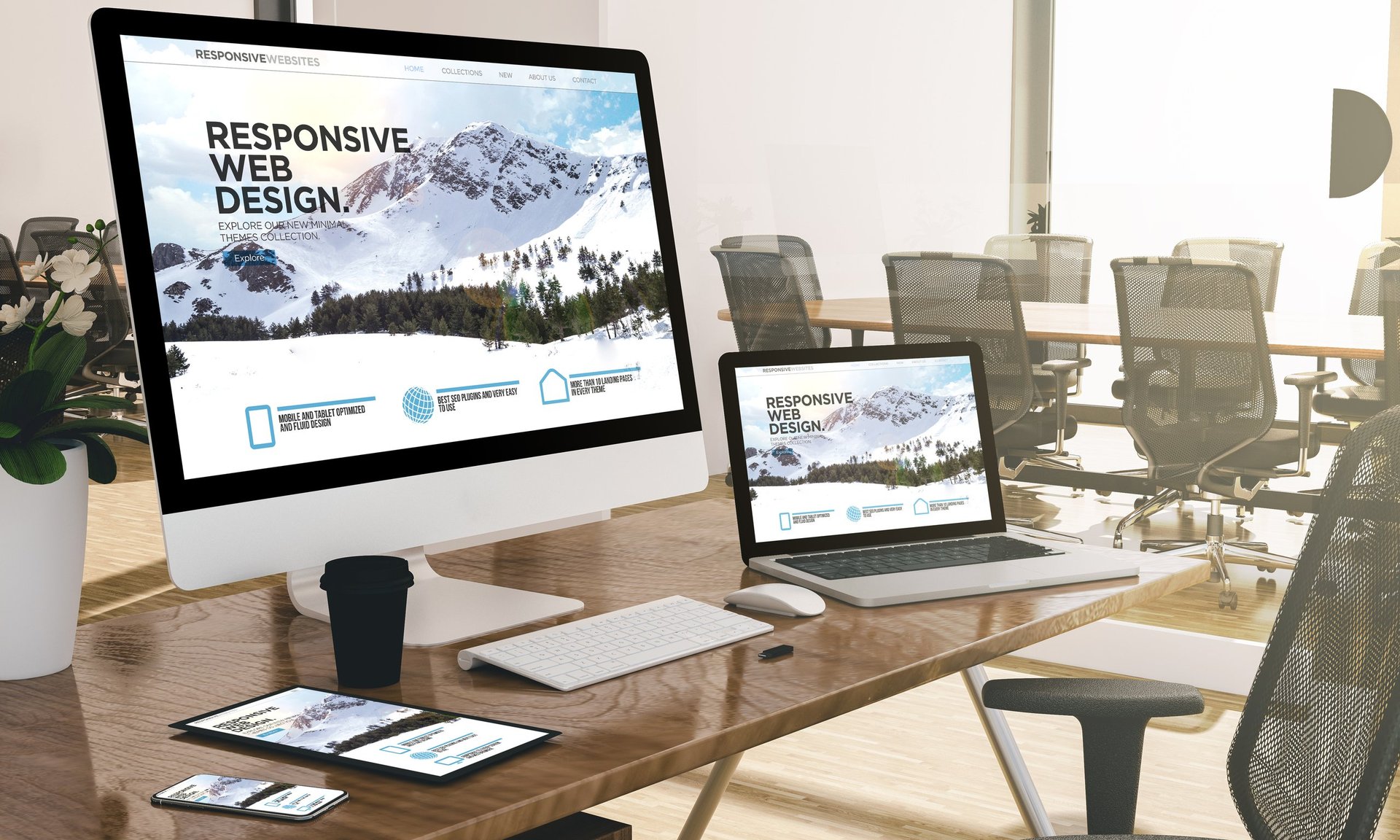 Modern office with responsive web design